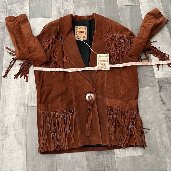 NWT VTG Leather Frontier Collection Western Boho Fringe Concho Brown 80’s Coat L - Picture 14 of 16